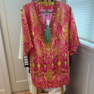 FARM Rio Pink and Yellow Midi Dress